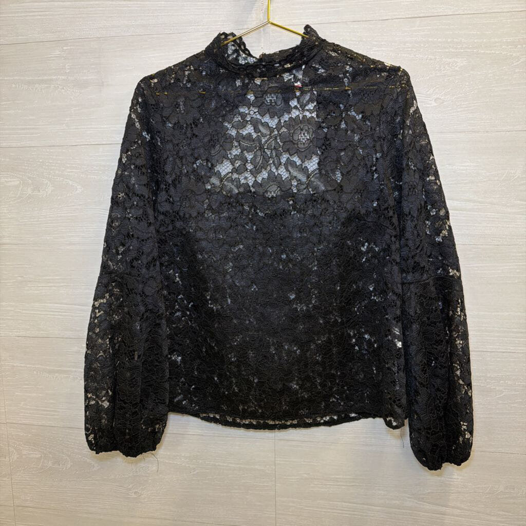 Zack Black Lace Long Sleeve Mock Neck Top 14