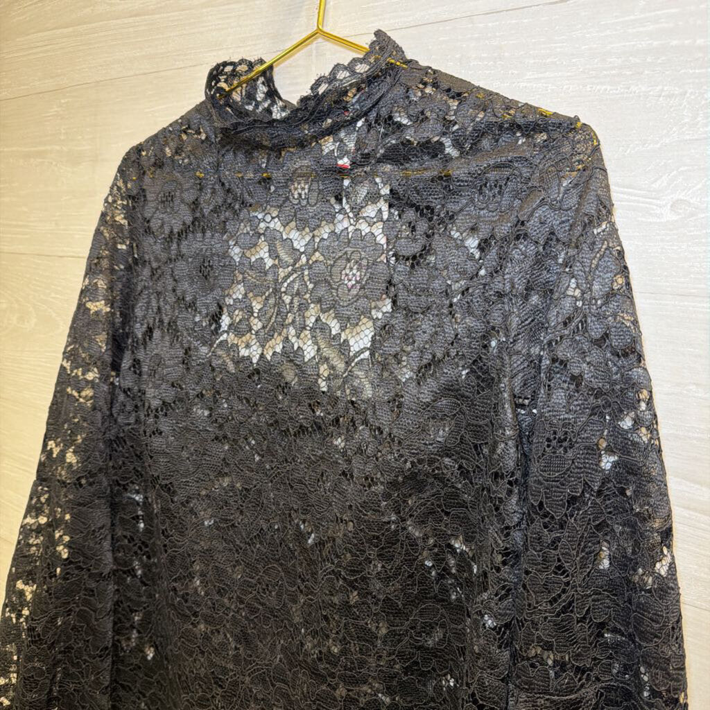 Zack Black Lace Long Sleeve Mock Neck Top 14