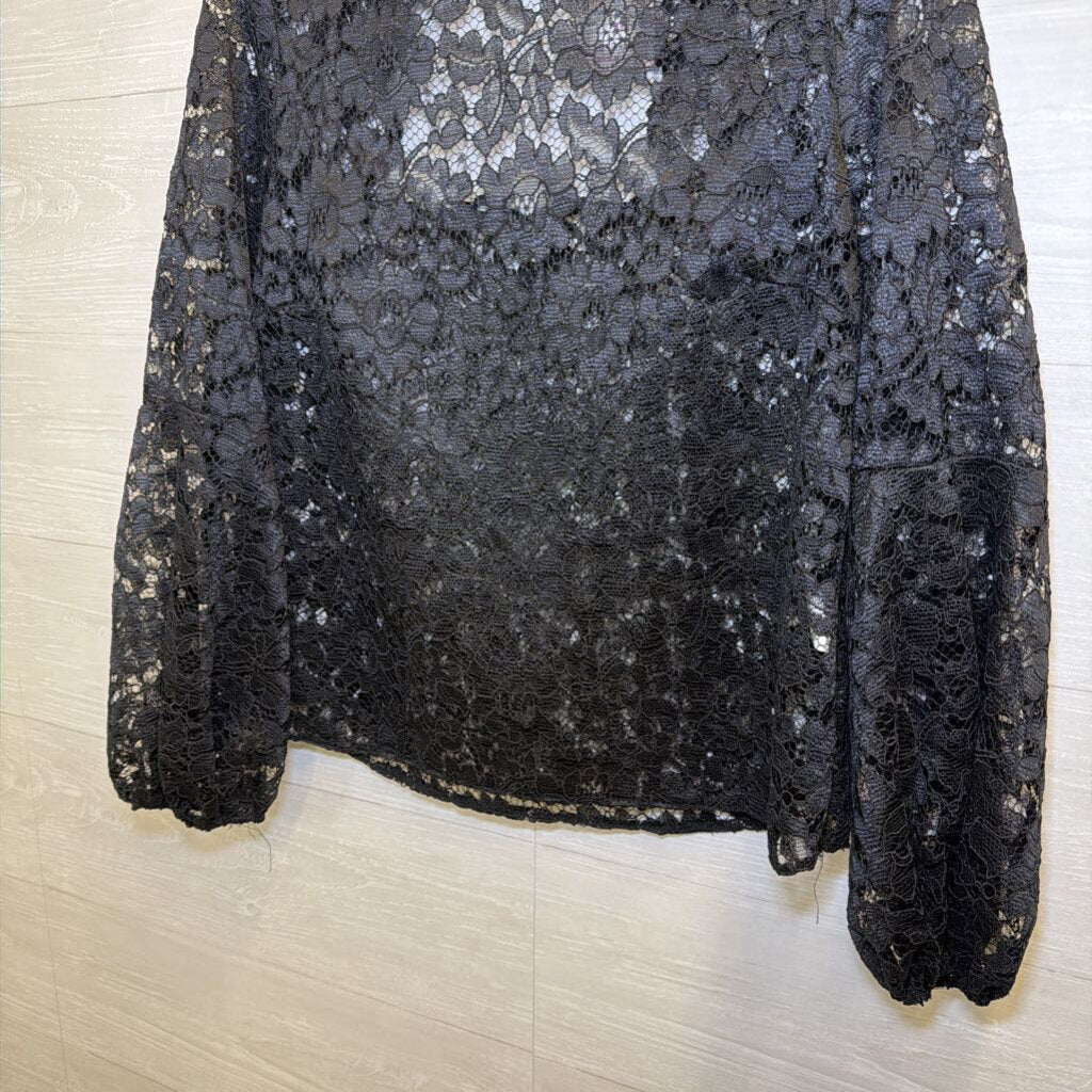 Zack Black Lace Long Sleeve Mock Neck Top 14