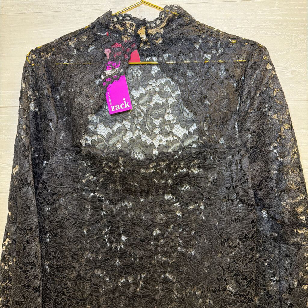 Zack Black Lace Long Sleeve Mock Neck Top 14