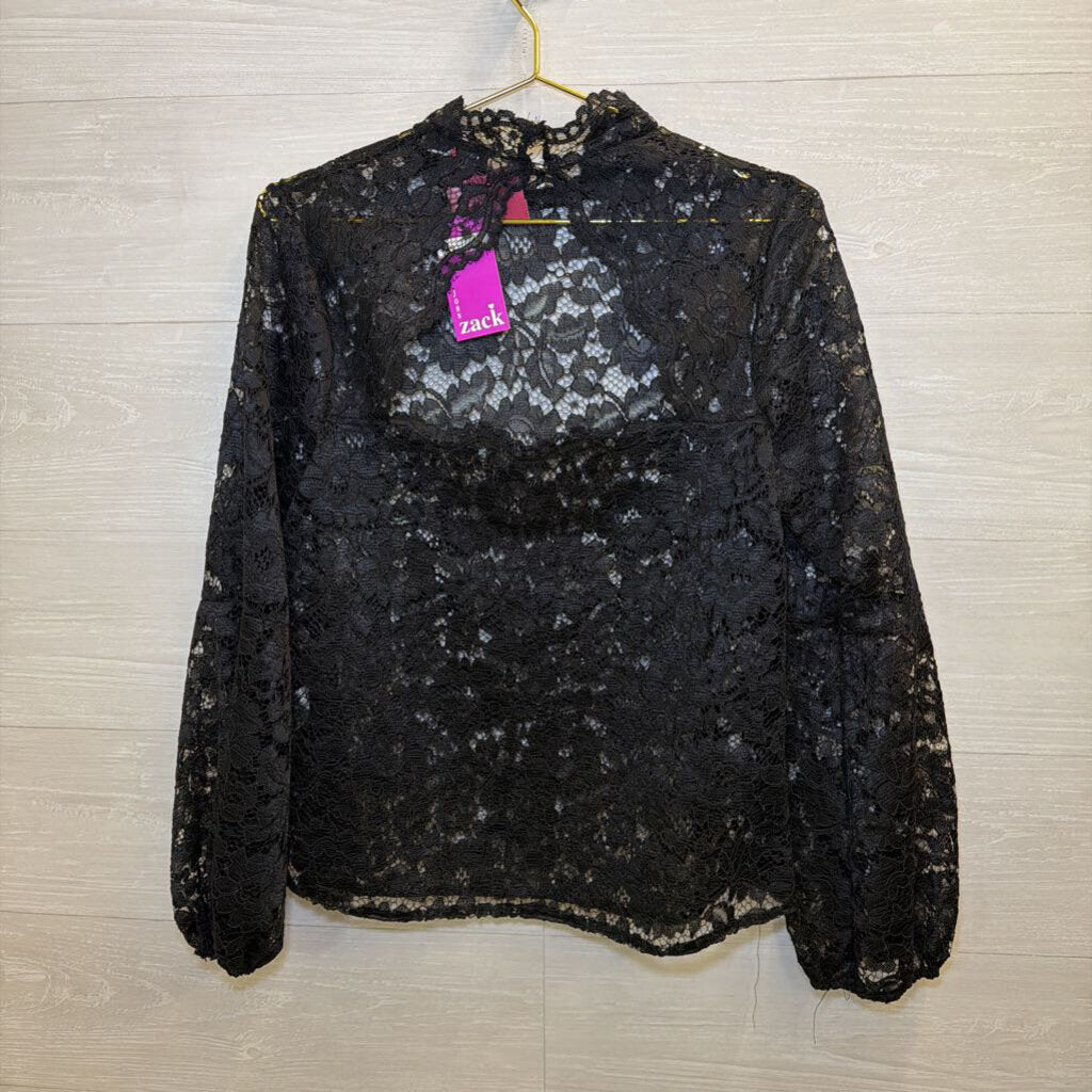 Zack Black Lace Long Sleeve Mock Neck Top 14
