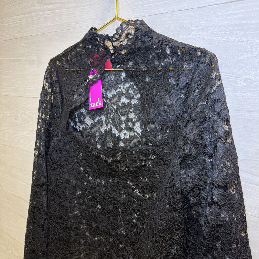 Zack Black Lace Long Sleeve Mock Neck Top 14