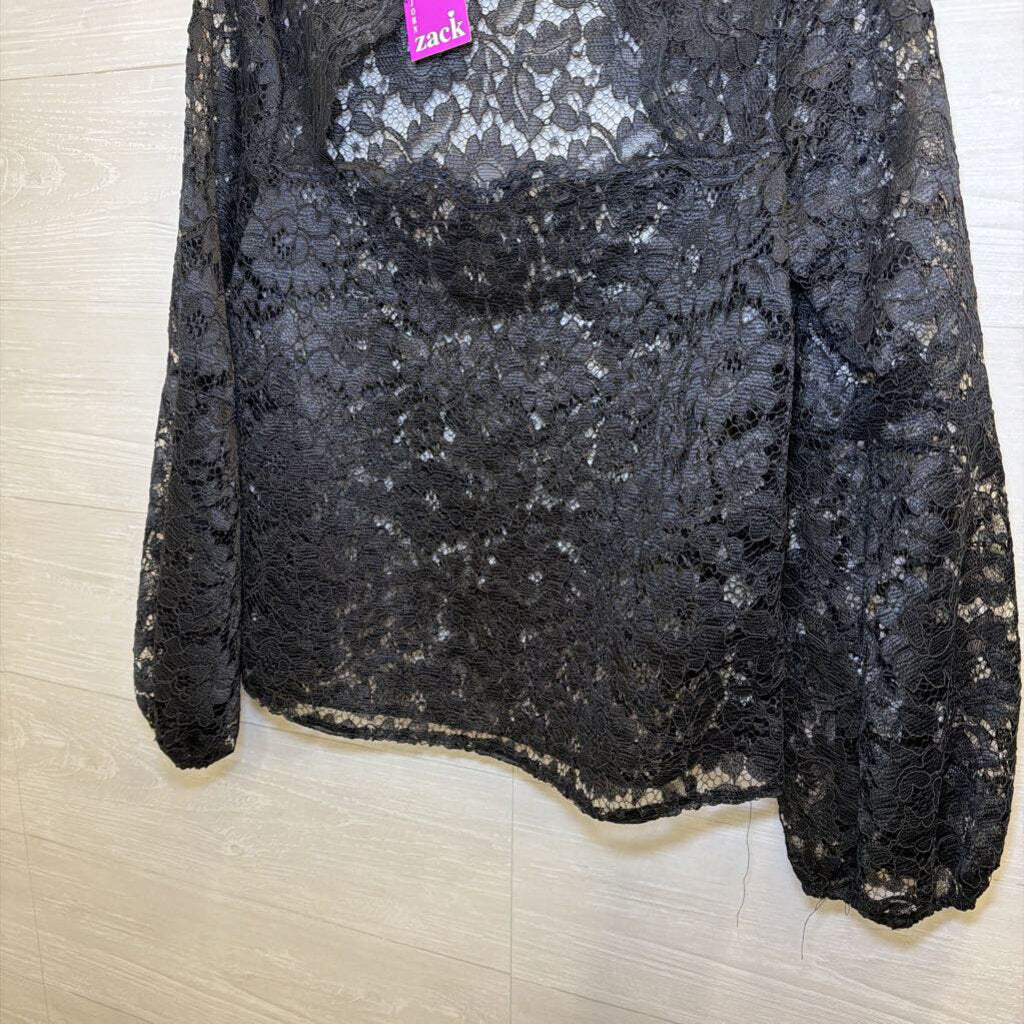 Zack Black Lace Long Sleeve Mock Neck Top 14