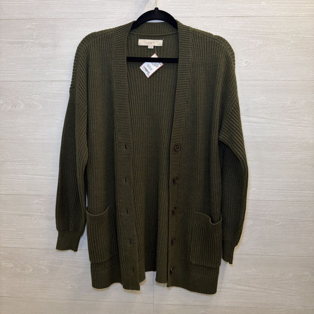 Loft Green Knit Cardigan Sweater Medium
