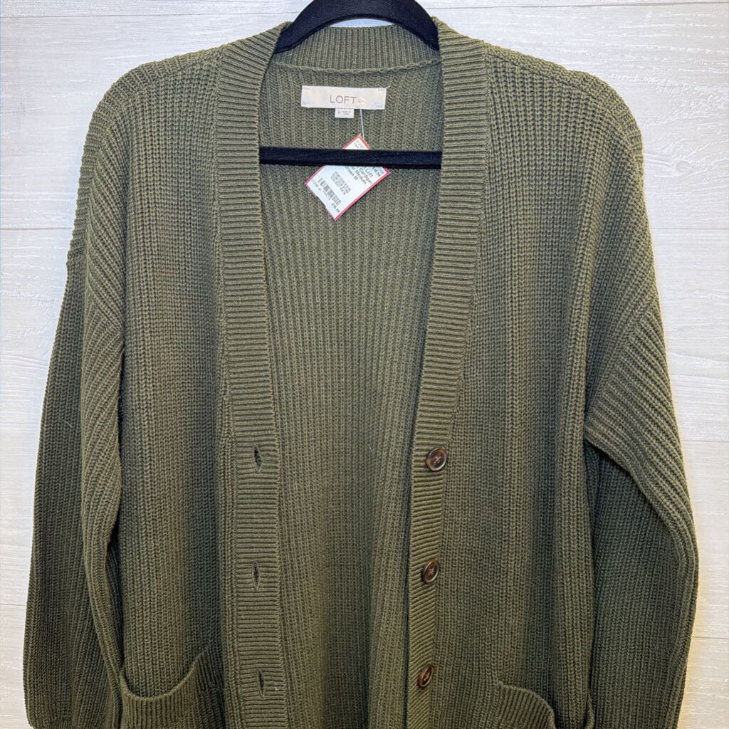 Loft Green Knit Cardigan Sweater Medium