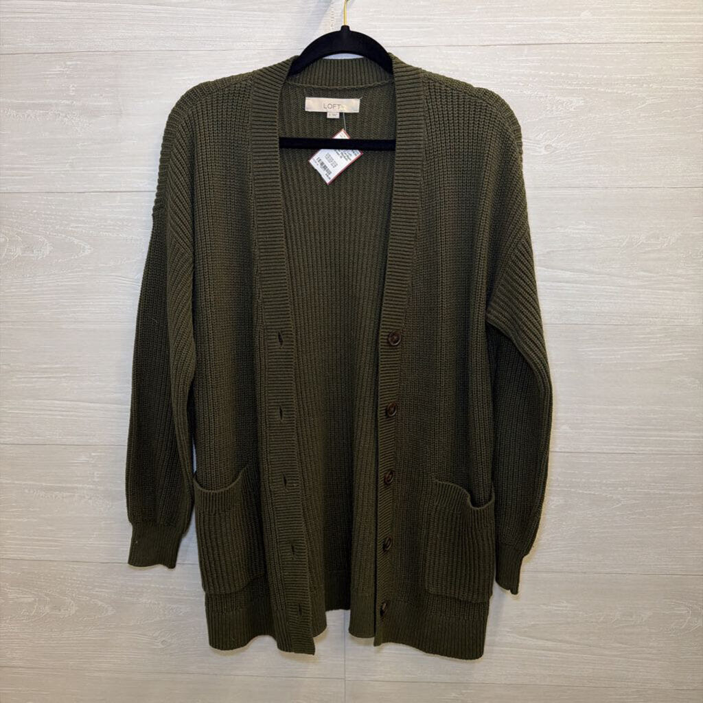 Loft Green Knit Cardigan Sweater Medium