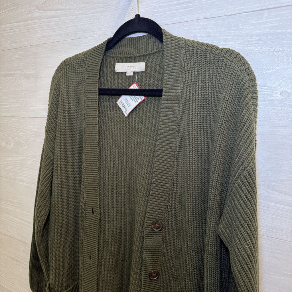 Loft Green Knit Cardigan Sweater Medium