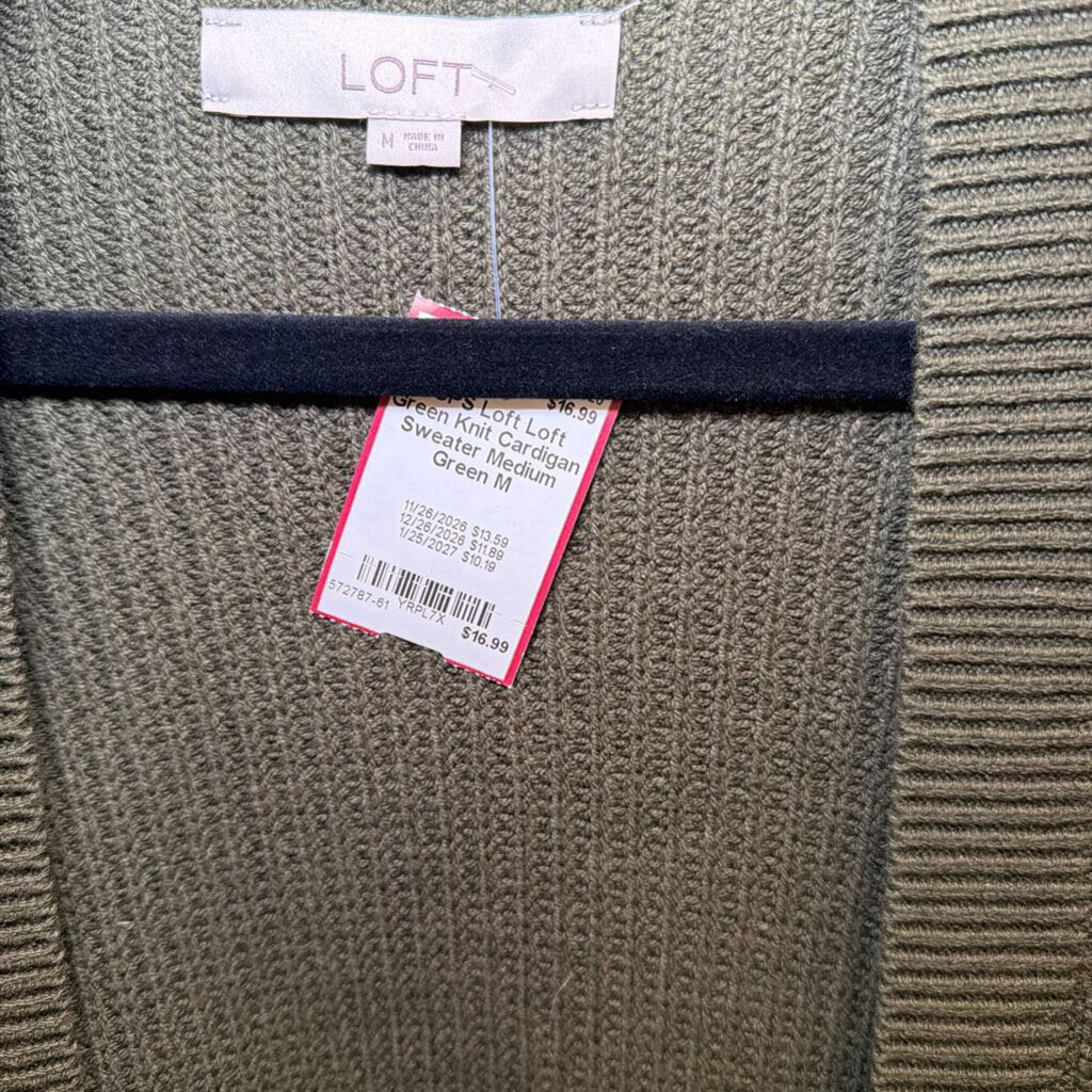Loft Green Knit Cardigan Sweater Medium