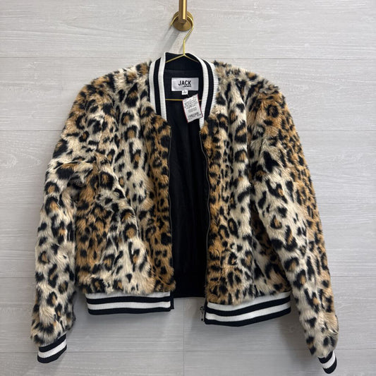 Jack Leopard Print Faux Fur Cropped Jacket Large