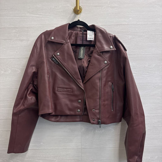 Blank NYC Burgundy Faux Leather Cropped Moto Jacket Large