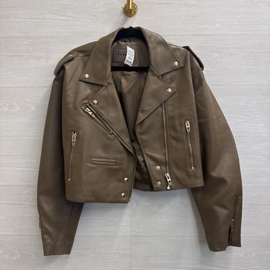 Blank NYC Green Faux Leather Cropped Moto Jacket Large