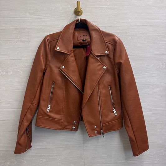 Blank NYC Brown Faux Leather Cropped Moto Jacket Medium