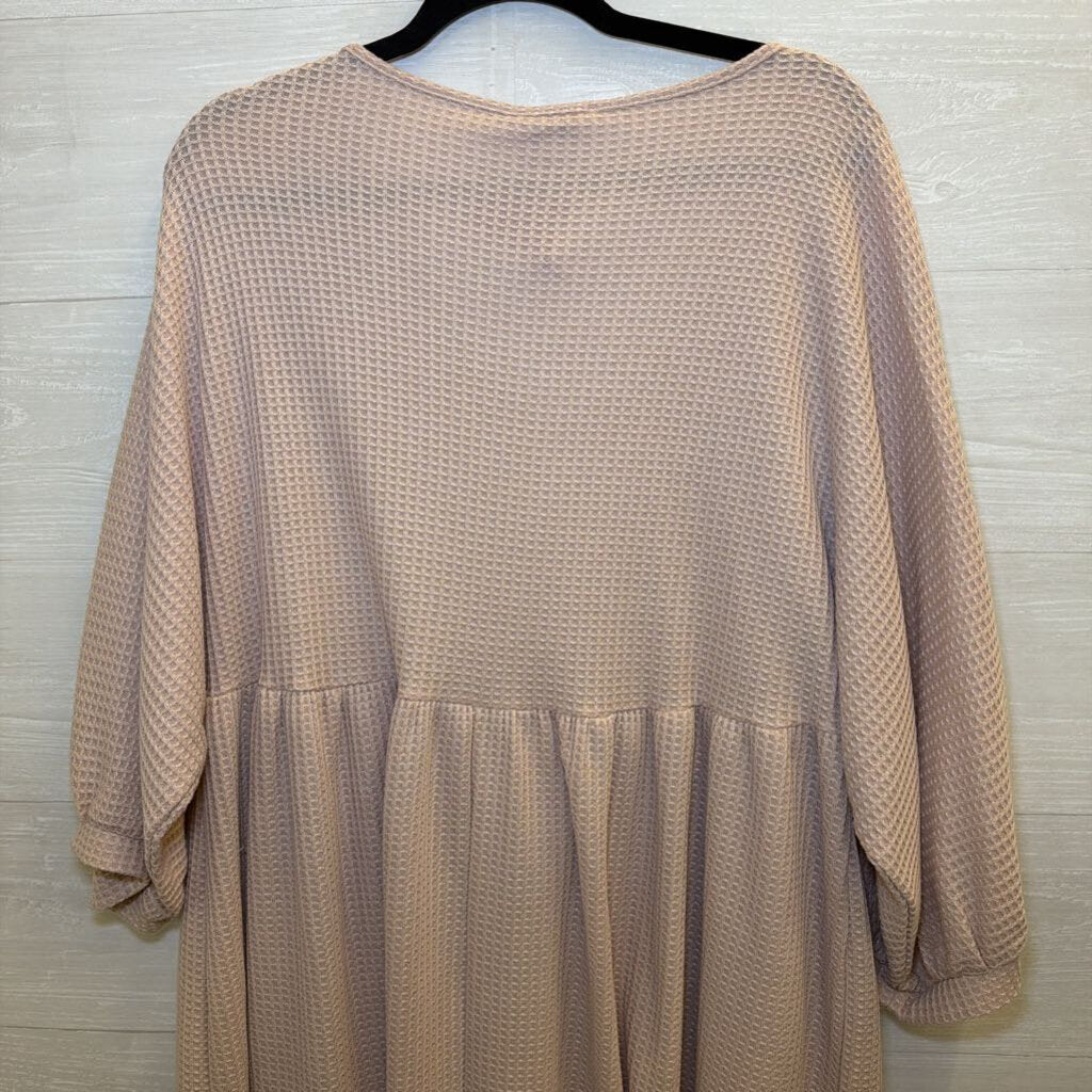 Umgee Pink Waffle Knit Button Front Long Sleeve Dress Large