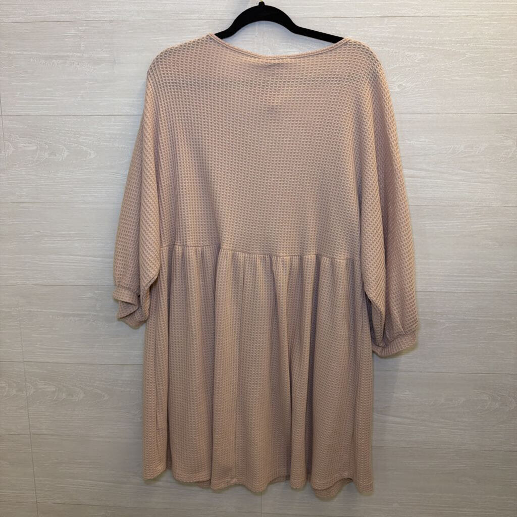 Umgee Pink Waffle Knit Button Front Long Sleeve Dress Large