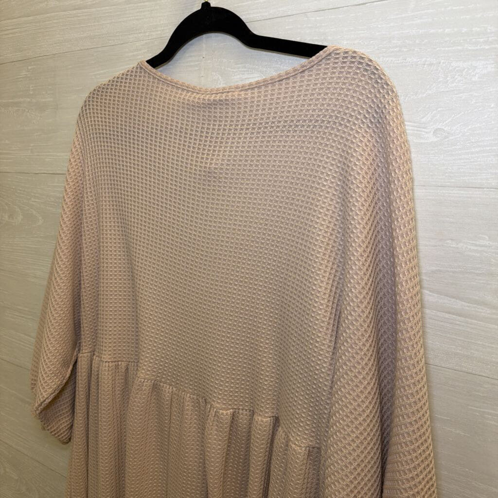Umgee Pink Waffle Knit Button Front Long Sleeve Dress Large