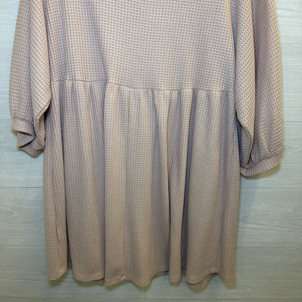 Umgee Pink Waffle Knit Button Front Long Sleeve Dress Large