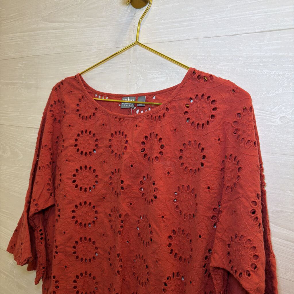 Burnt Orange Eyelet Long Sleeve Top Large