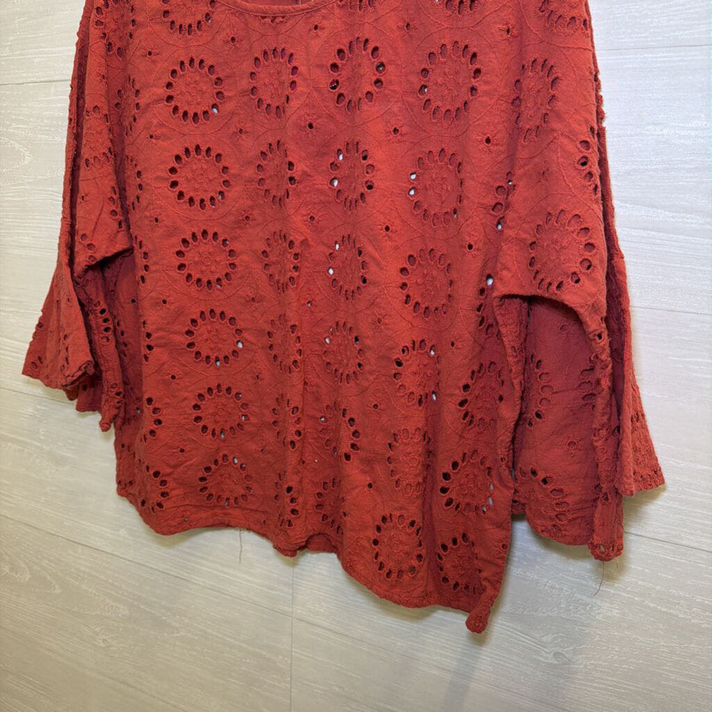 Burnt Orange Eyelet Long Sleeve Top Large