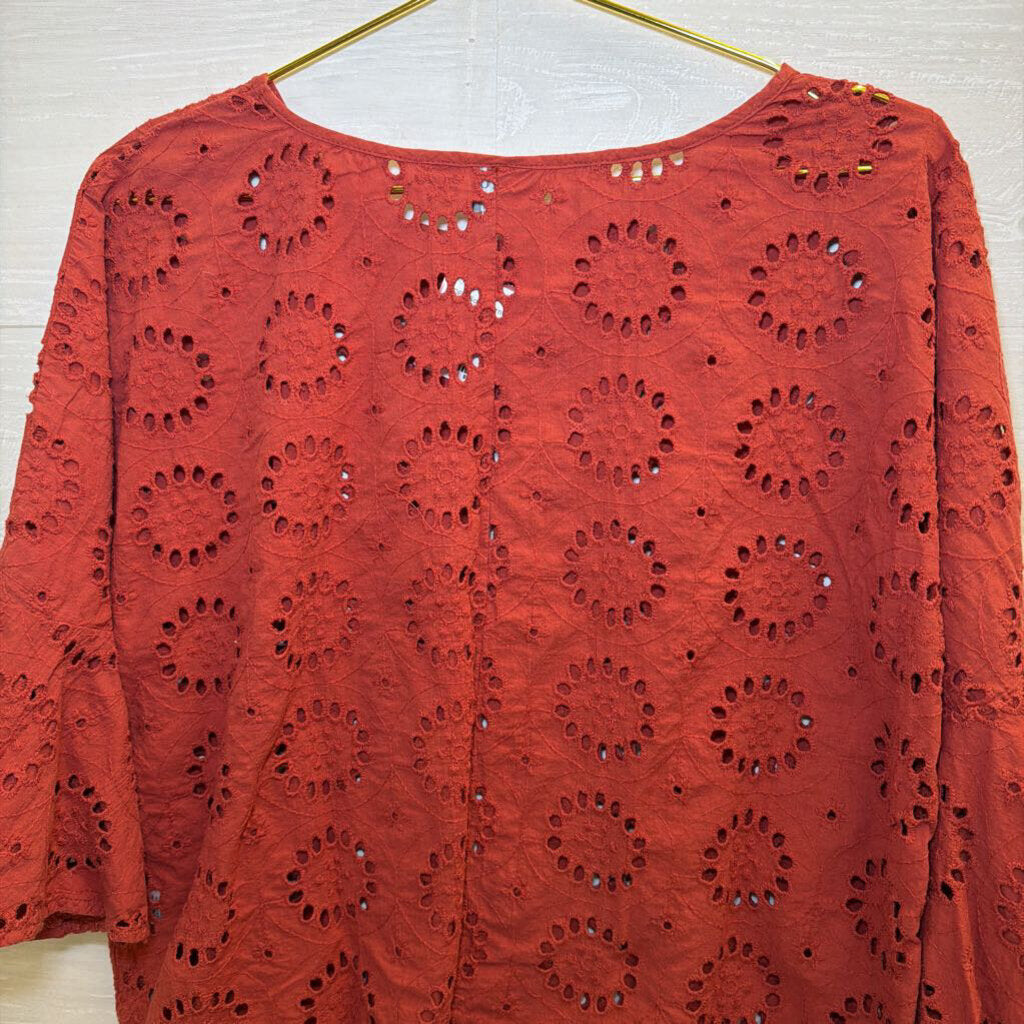 Burnt Orange Eyelet Long Sleeve Top Large