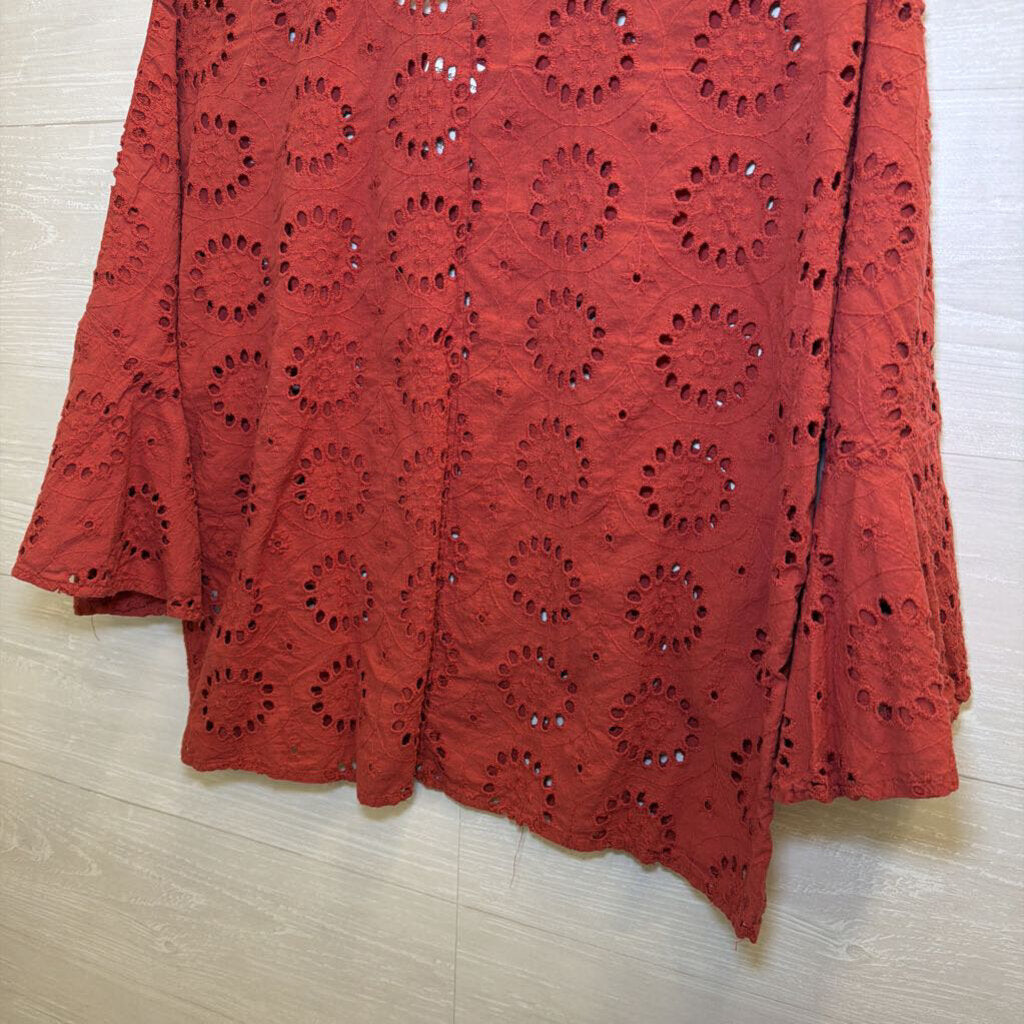 Burnt Orange Eyelet Long Sleeve Top Large