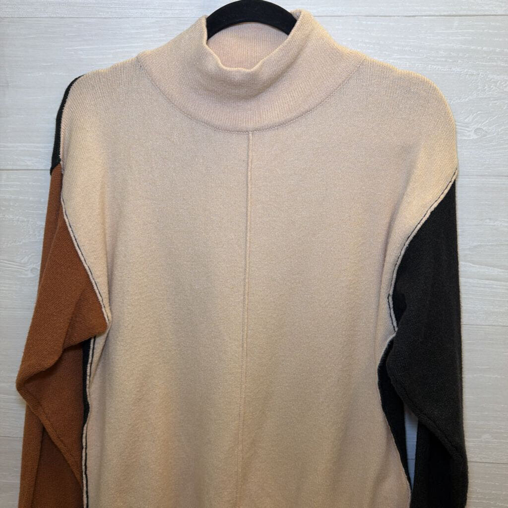 LUSH Beige/ Black Color Block Mock Neck Sweater Small