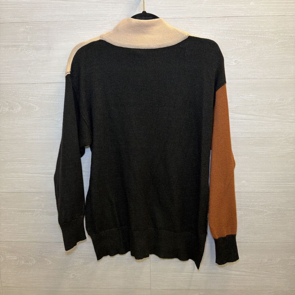 LUSH Beige/ Black Color Block Mock Neck Sweater Small