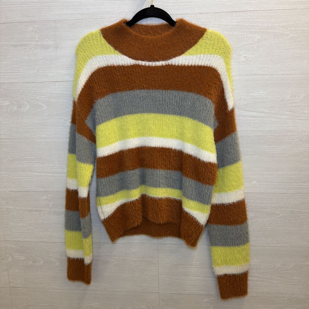 LUSH Brown/ Multi Striped Fuzzy Knit Sweater Medium