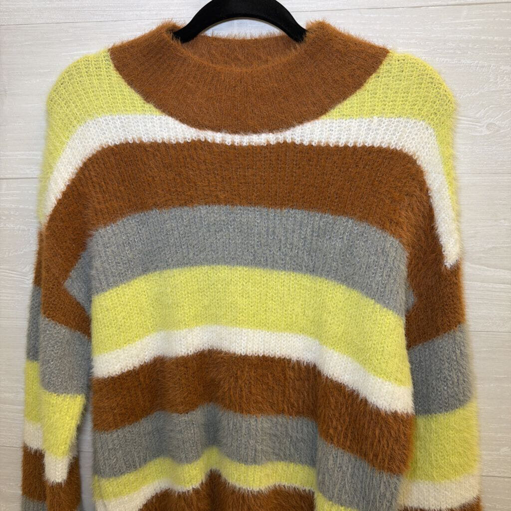 LUSH Brown/ Multi Striped Fuzzy Knit Sweater Medium