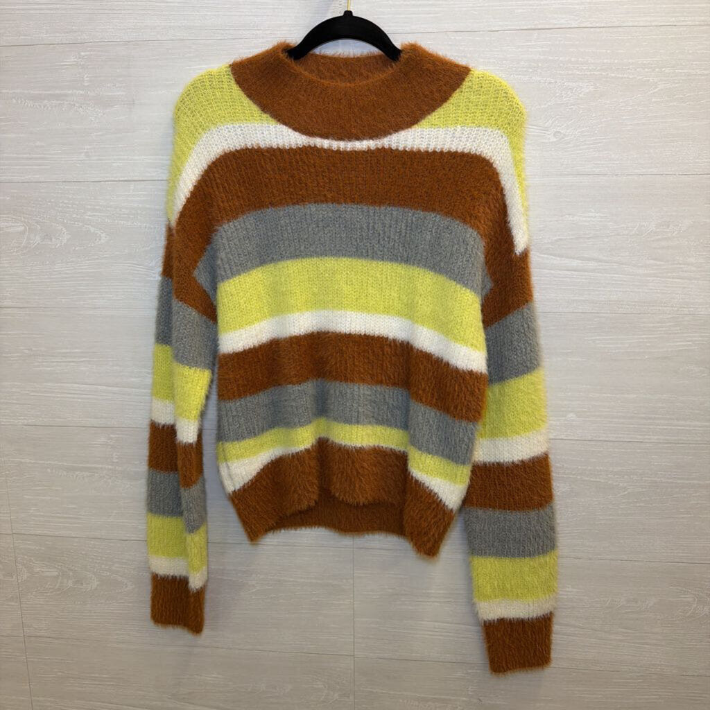 LUSH Brown/ Multi Striped Fuzzy Knit Sweater Medium