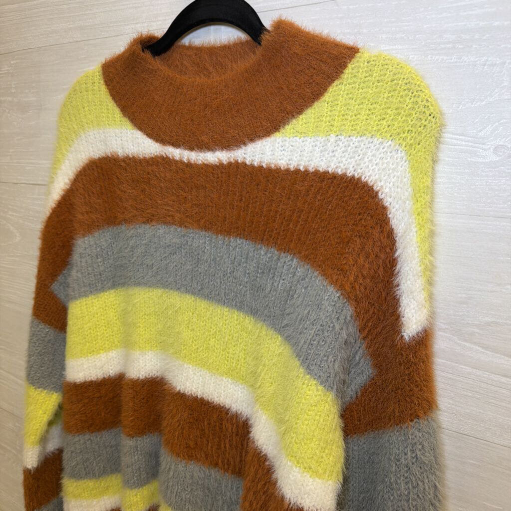 LUSH Brown/ Multi Striped Fuzzy Knit Sweater Medium