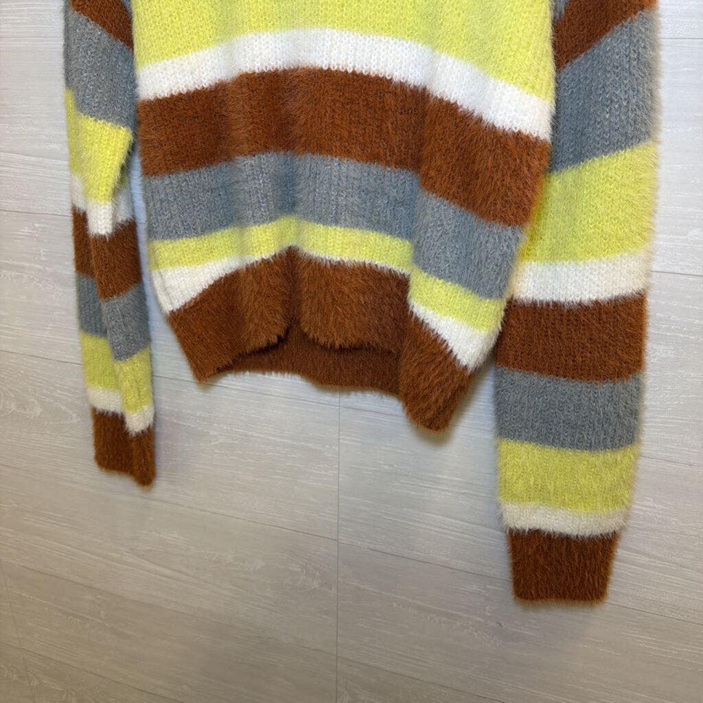 LUSH Brown/ Multi Striped Fuzzy Knit Sweater Medium
