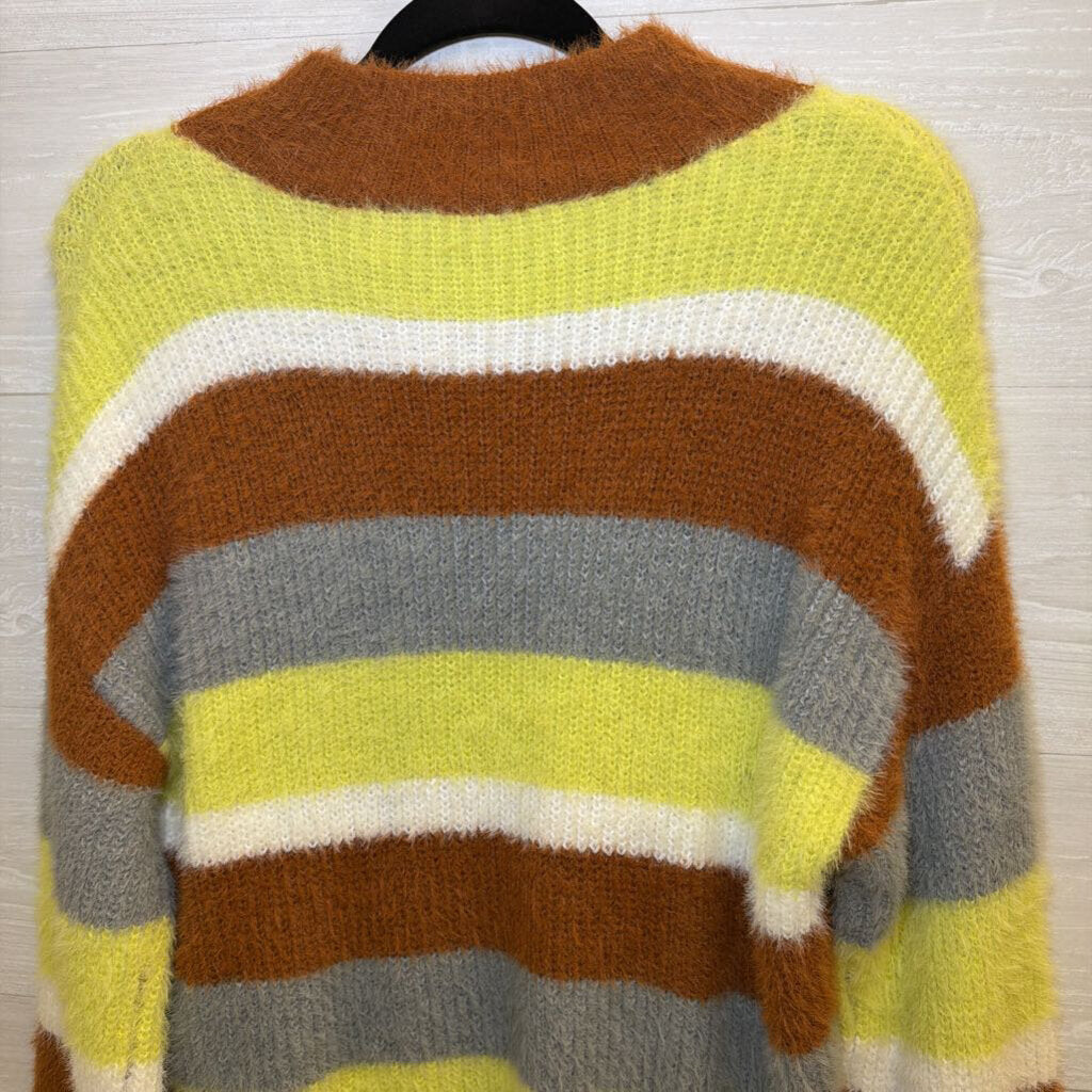 LUSH Brown/ Multi Striped Fuzzy Knit Sweater Medium