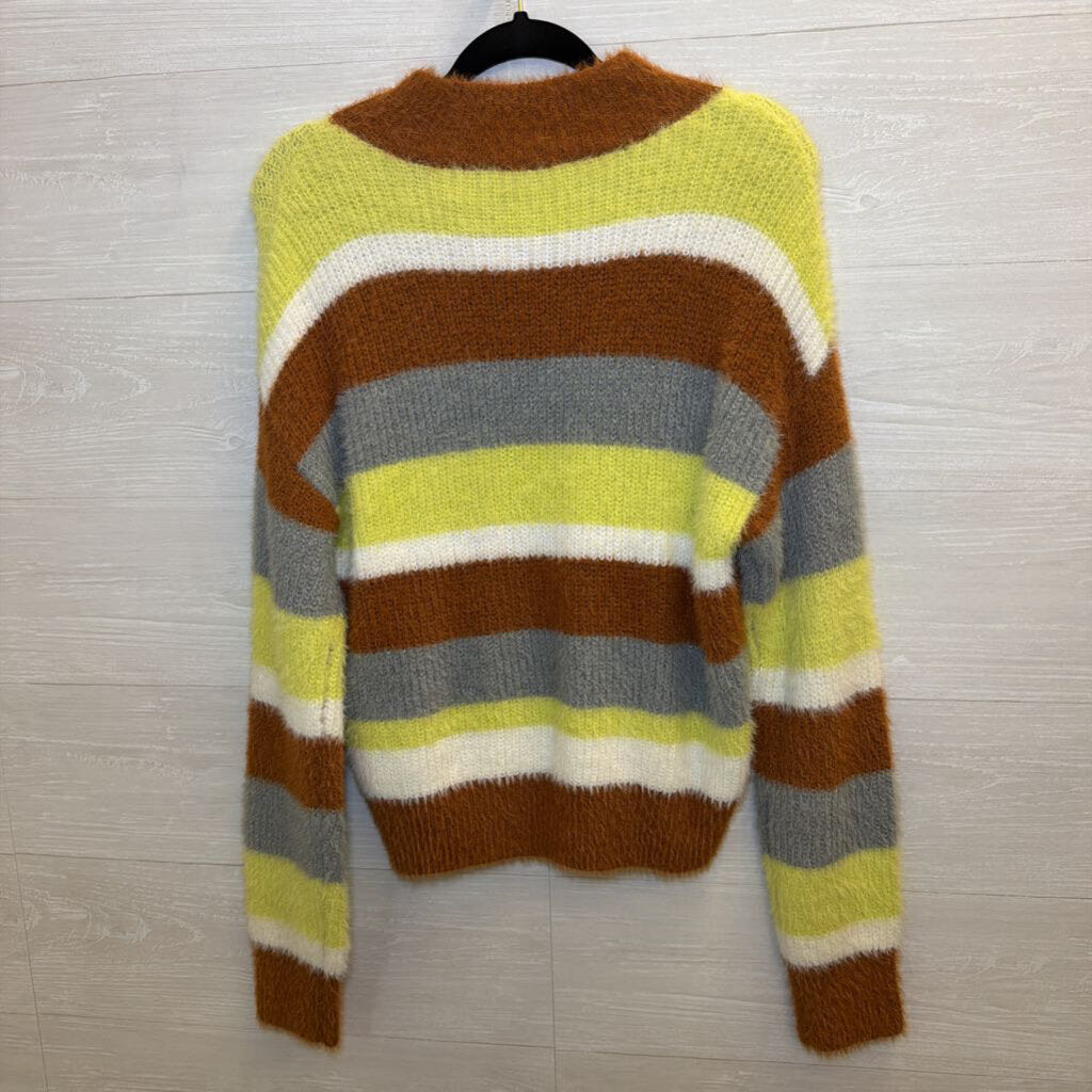 LUSH Brown/ Multi Striped Fuzzy Knit Sweater Medium