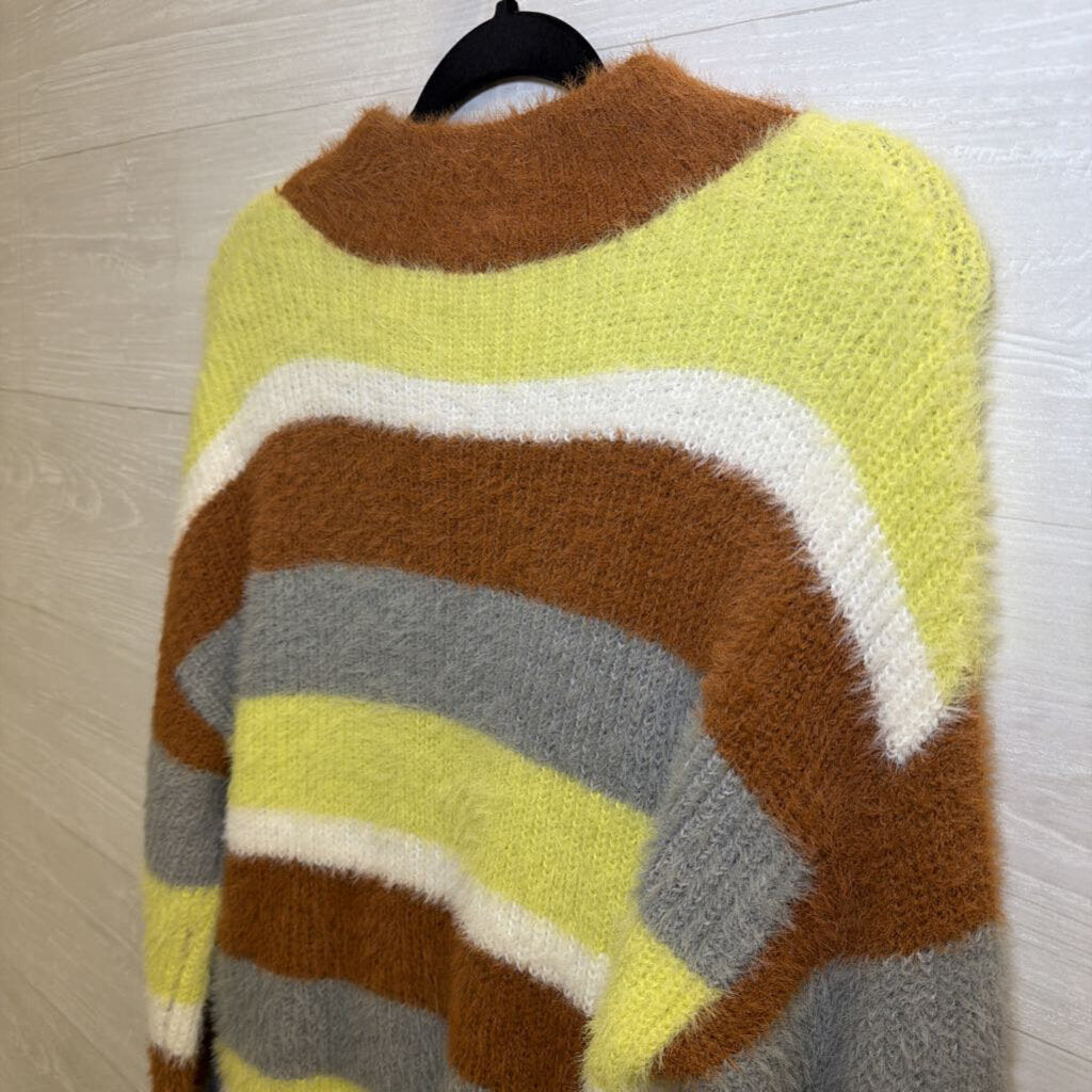 LUSH Brown/ Multi Striped Fuzzy Knit Sweater Medium