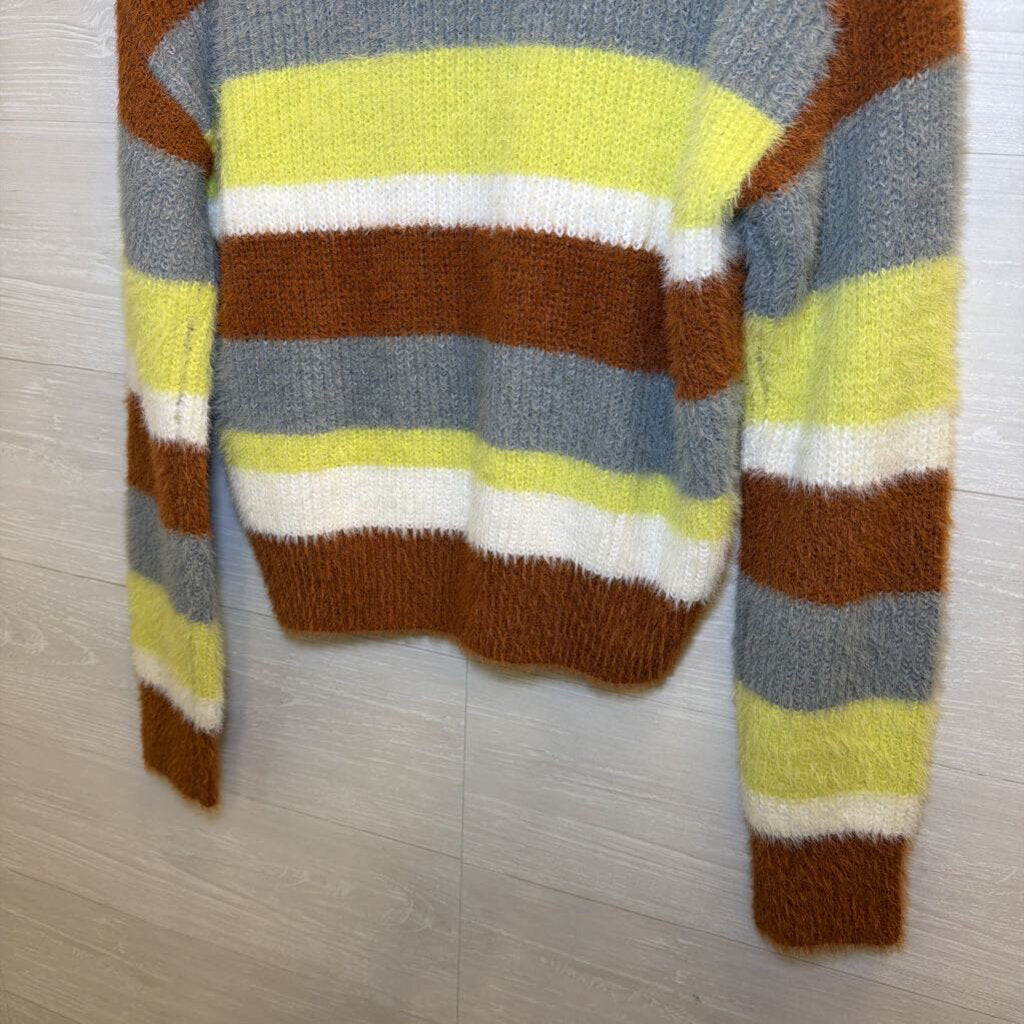 LUSH Brown/ Multi Striped Fuzzy Knit Sweater Medium