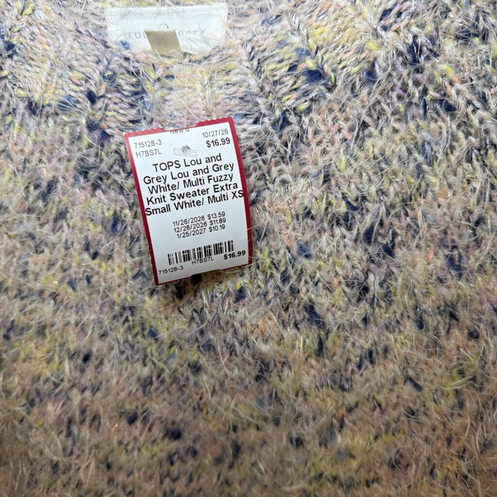 Lou and Grey White/ Multi Fuzzy Knit Sweater Extra Small