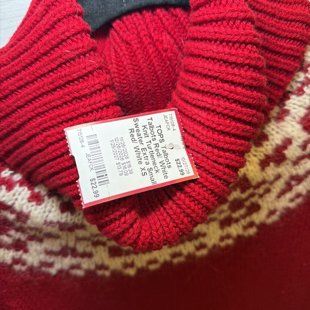 Talbots Red/ White Knit Turtleneck Sweater Extra Small