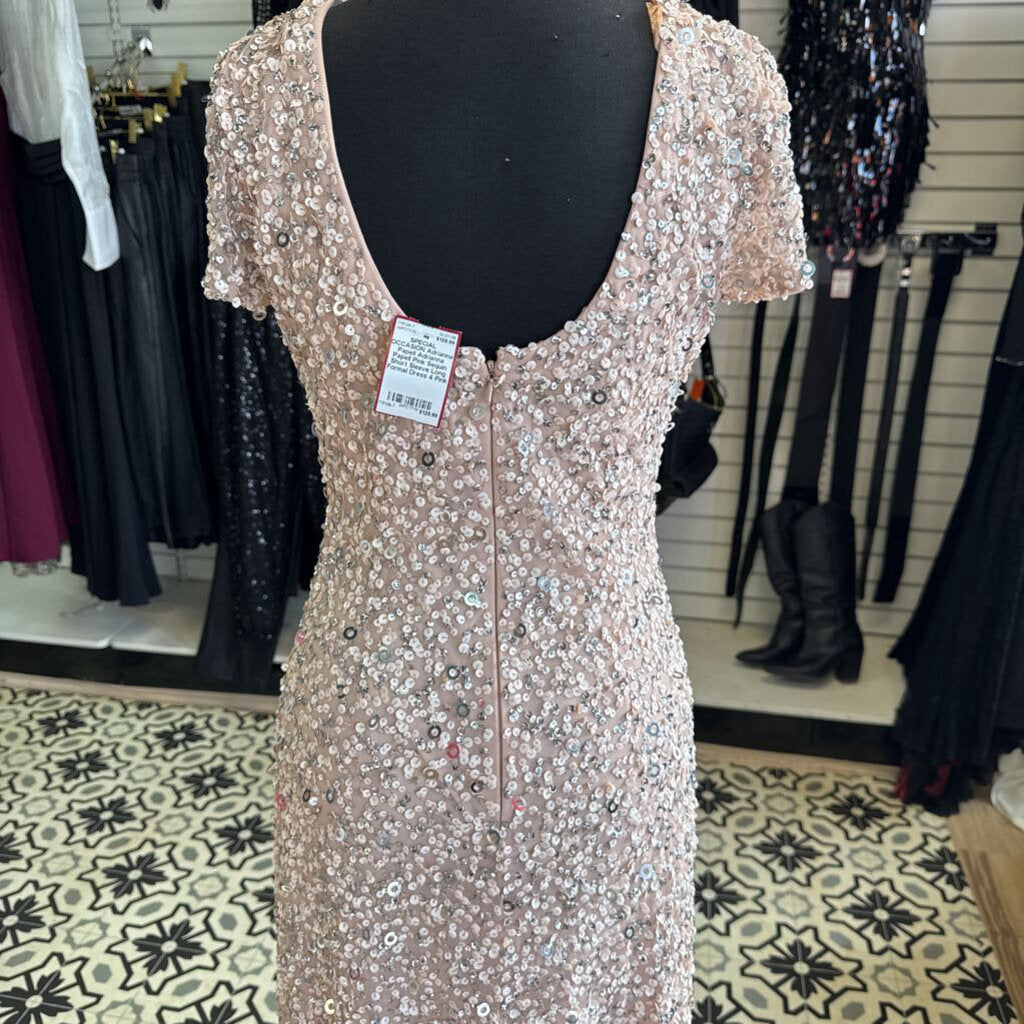 Adrianna Papell Pink Sequin Short Sleeve Long Formal Dress 4