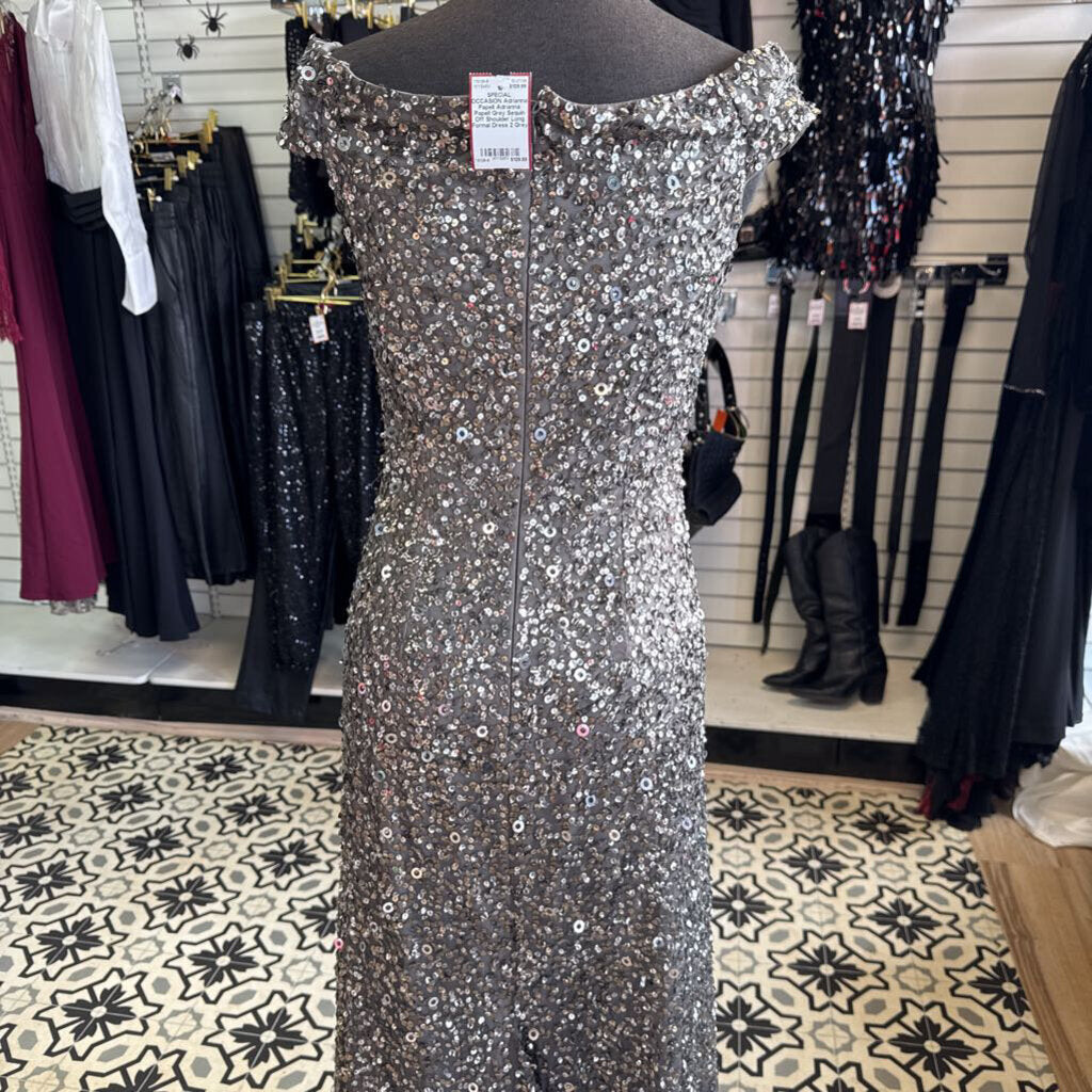 Adrianna Papell Grey Sequin Off Shoulder Long Formal Dress 2