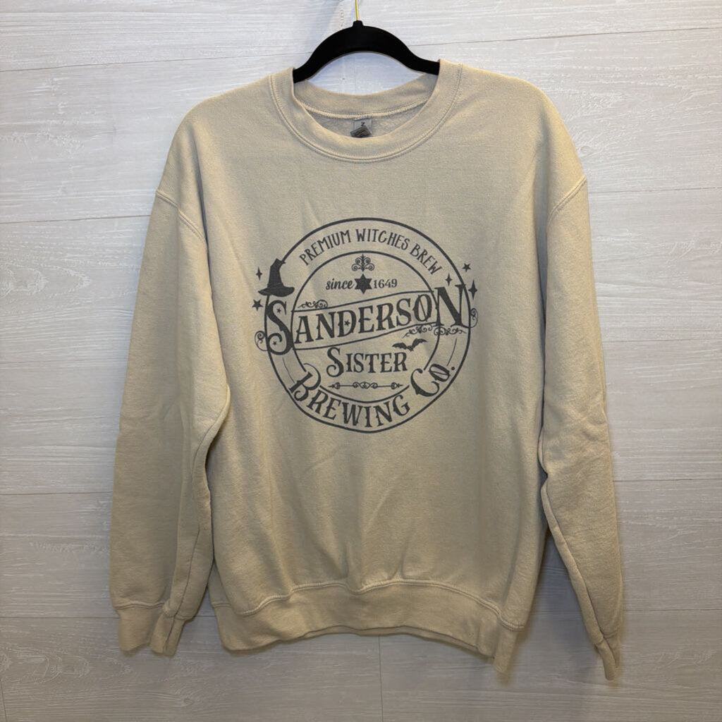 Gildan Beige Sanderson Sister Brewing Graphic Crewneck Sweatshirt Medium