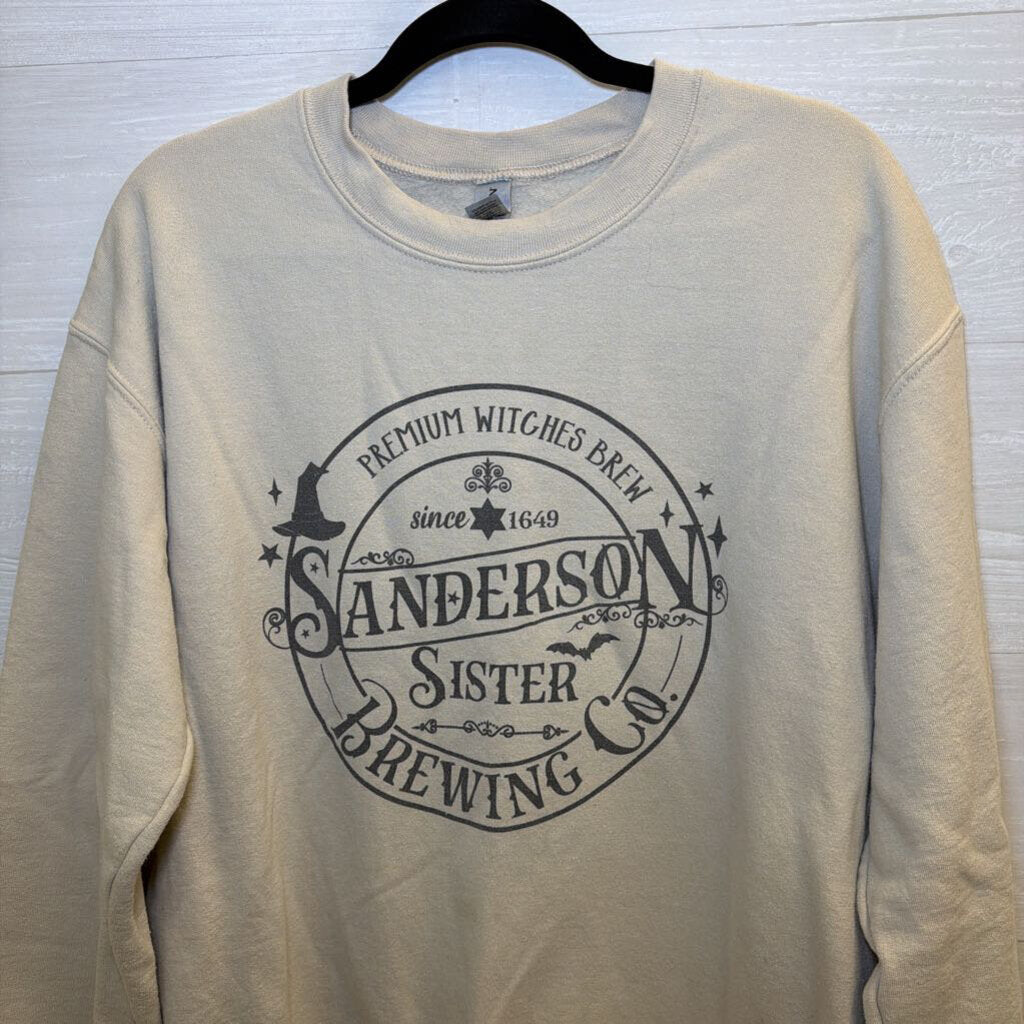 Gildan Beige Sanderson Sister Brewing Graphic Crewneck Sweatshirt Medium
