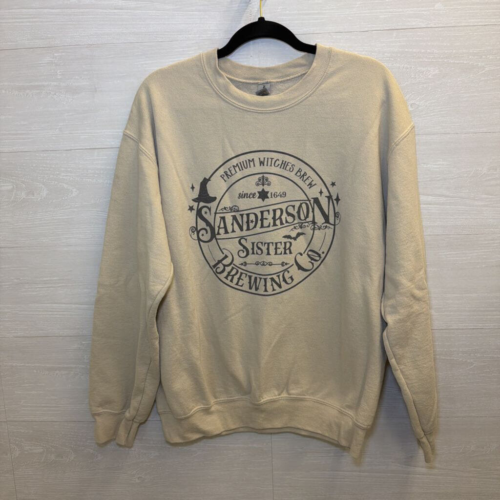 Gildan Beige Sanderson Sister Brewing Graphic Crewneck Sweatshirt Medium
