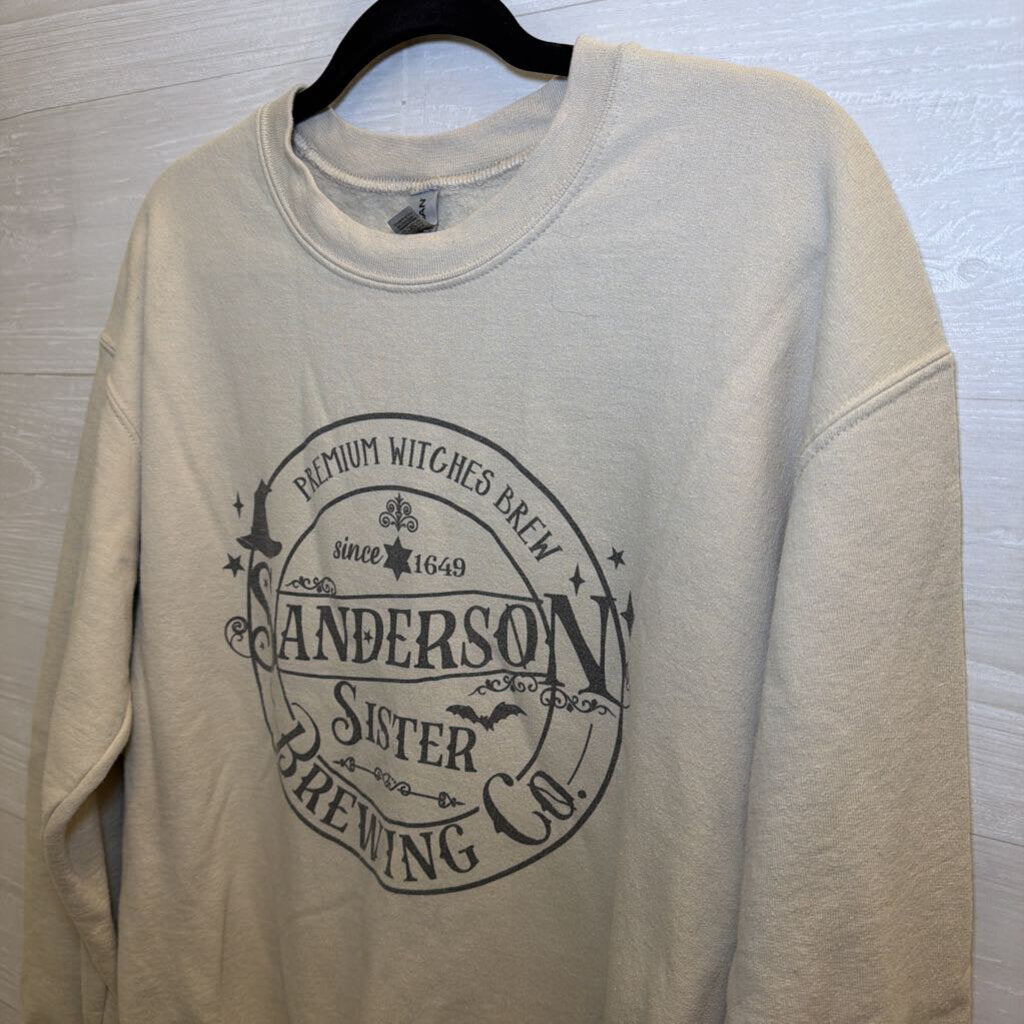 Gildan Beige Sanderson Sister Brewing Graphic Crewneck Sweatshirt Medium