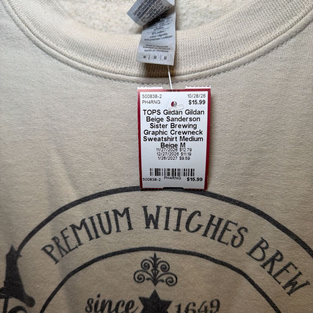 Gildan Beige Sanderson Sister Brewing Graphic Crewneck Sweatshirt Medium