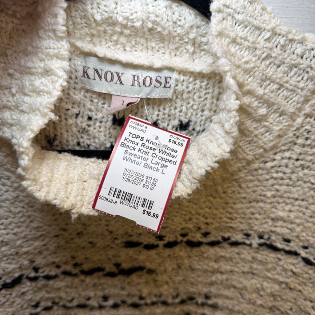 Knox Rose White/ Black Knit Cropped Sweater Large
