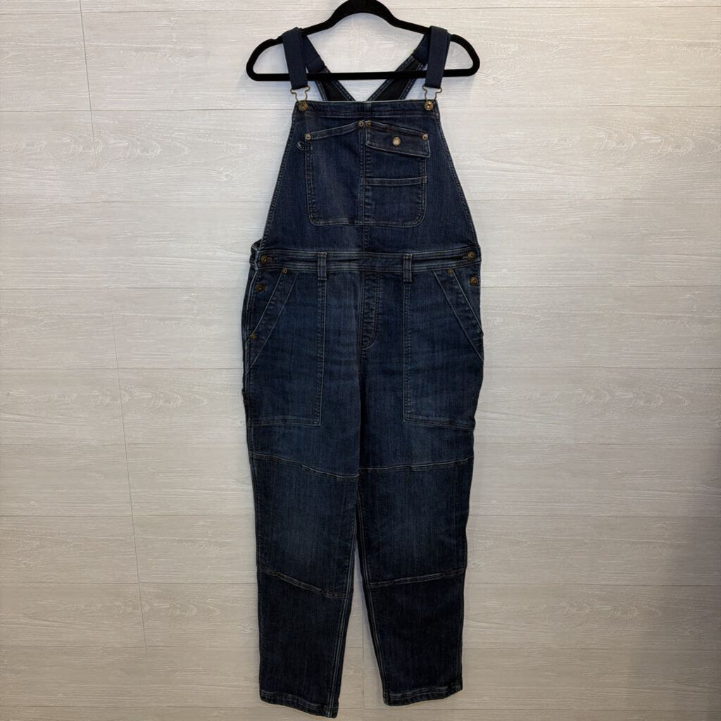 Duluth Dark Wash Fleece Lined Denim Overalls Large Short