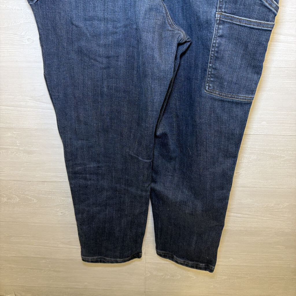 Duluth Dark Wash Fleece Lined Denim Overalls Large Short