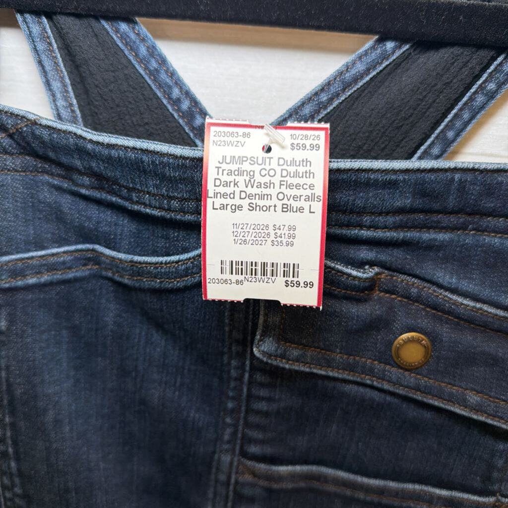 Duluth Dark Wash Fleece Lined Denim Overalls Large Short