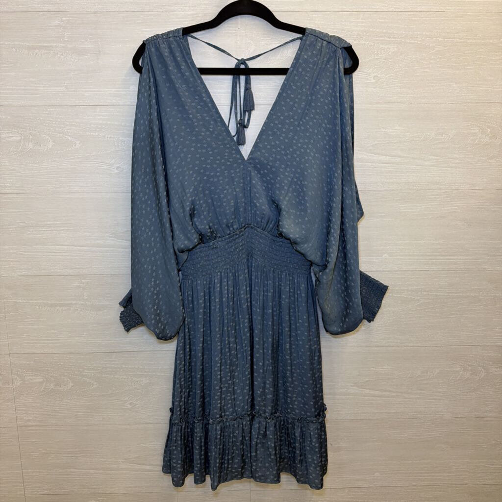 Love Stitch Blue Star Print Long Sleeve Dress Large
