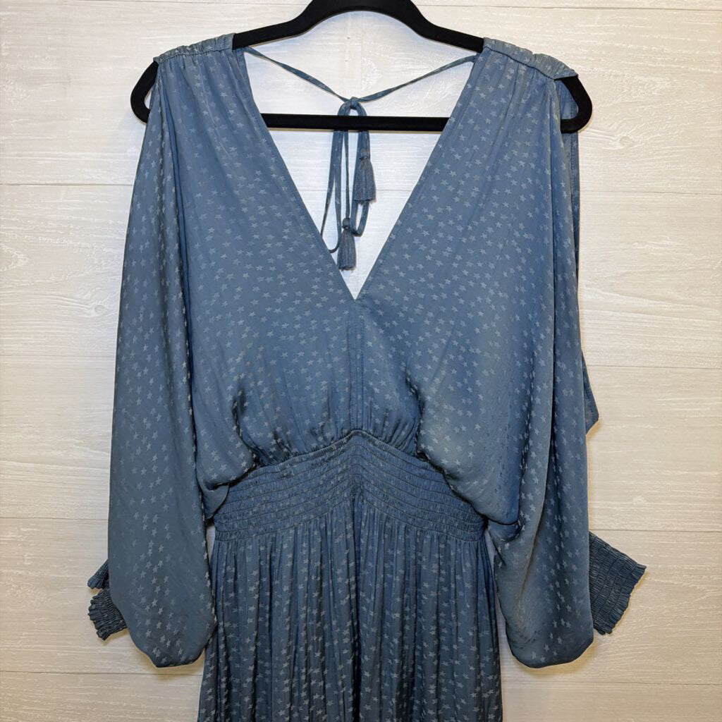 Love Stitch Blue Star Print Long Sleeve Dress Large